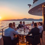 lucid-origin_business_professionals_yacht_meeting_sunset_luxury_16_9-4