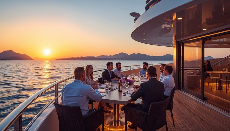 lucid-origin_business_professionals_yacht_meeting_sunset_luxury_16_9-4