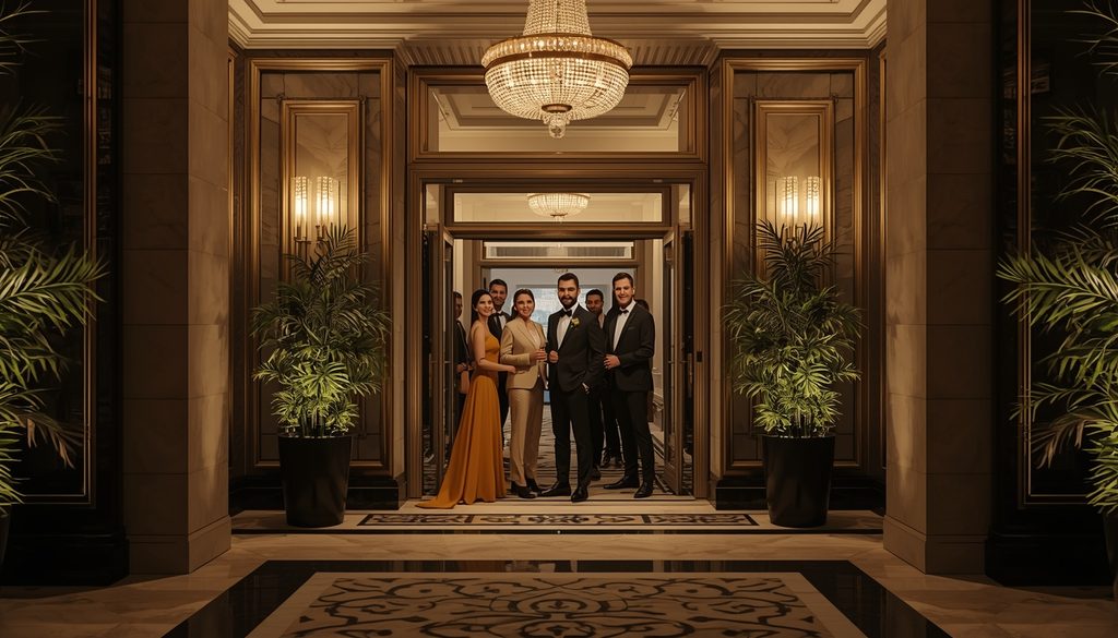 lucid-origin_elegant_group_entering_luxury_hotel_evening_16_9-0
