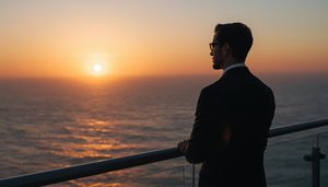 lucid-origin_man_standing_balcony_ocean_horizon_sunrise_suit-6
